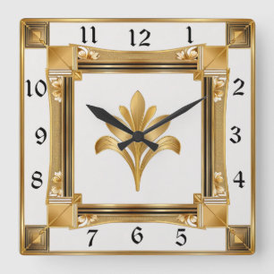 Relógio Quadrado Art Deco Dourado