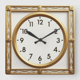 Relógio Quadrado Art Deco Dourado
