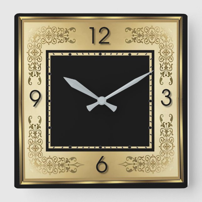 Relógio Quadrado Art Deco Dourado (Frente)