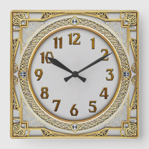 Relógio Quadrado Art Deco Dourado