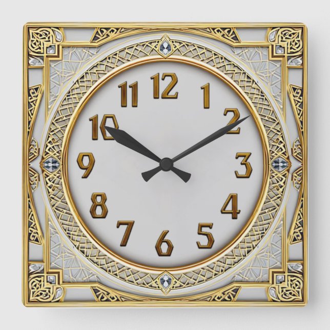 Relógio Quadrado Art Deco Dourado (Frente)