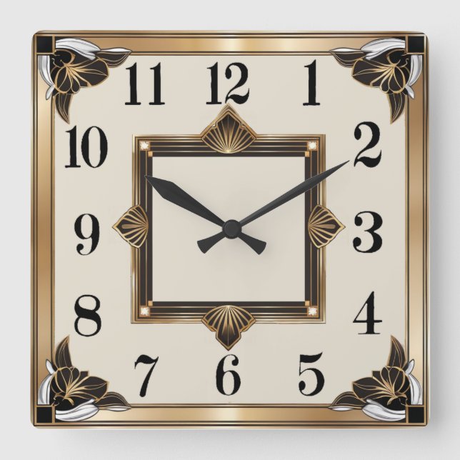 Relógio Quadrado Art Deco Dourado (Frente)