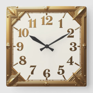 Relógio Quadrado Art Deco Dourado