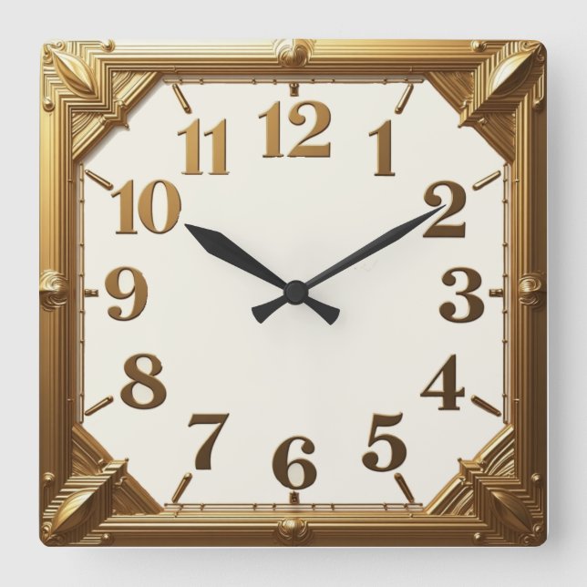 Relógio Quadrado Art Deco Dourado (Frente)