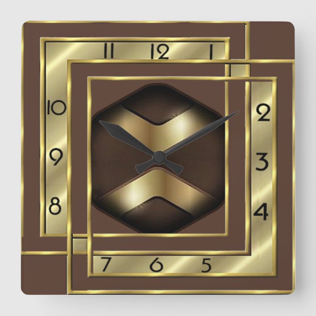Relógio Quadrado Art Deco Dourado (Frente)