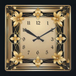 Relógio Quadrado Art Deco Dourado Flor<br><div class="desc">design de relógio do excelente. Você vai adorar como os outros. Esteja livre para usar este design para outro produto que você quiser ou para personalizar e adicionar seu texto. Siga-me para mais. Obrigado. Tenha um bom dia.</div>