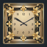 Relógio Quadrado Art Deco Dourado Flor<br><div class="desc">design de relógio do excelente. Você vai adorar como os outros. Esteja livre para usar este design para outro produto que você quiser ou para personalizar e adicionar seu texto. Siga-me para mais. Obrigado. Tenha um bom dia.</div>