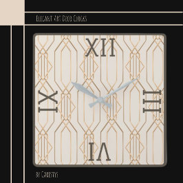 Relógio Quadrado Art Deco Dourado Pastel Dark Brown Square Wall Clo