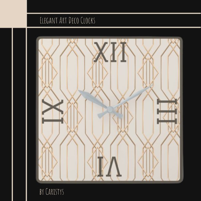 Relógio Quadrado Art Deco Dourado Pastel Dark Brown Square Wall Clo (Criador carregado)