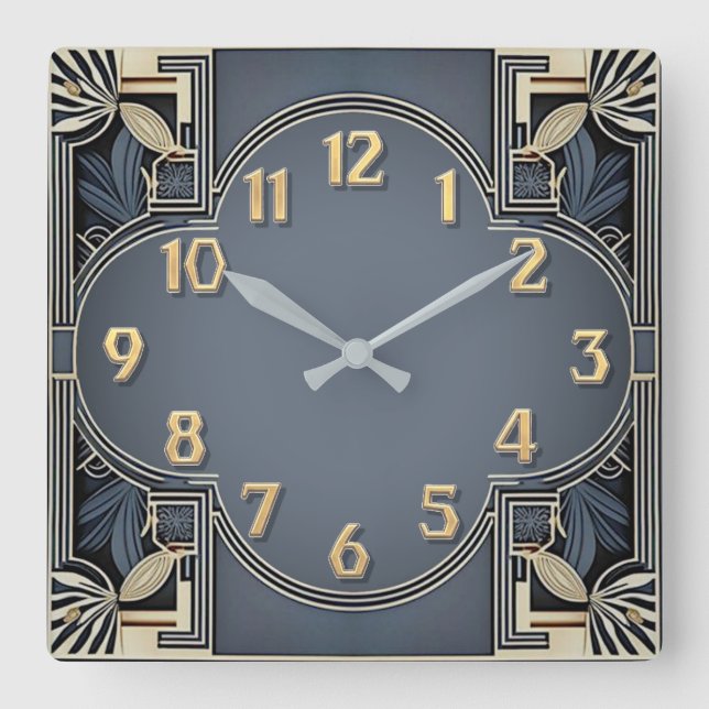 Relógio Quadrado Art Deco Elegante Azul (Frente)