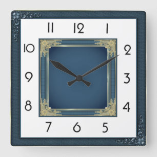 Relógio Quadrado Art Deco Elegante Azul