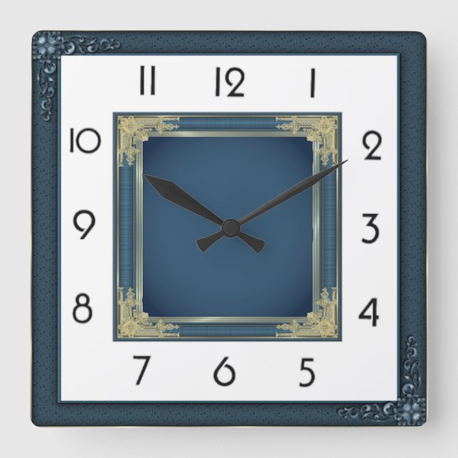 Relógio Quadrado Art Deco Elegante Azul (Frente)