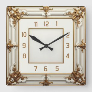 Relógio Quadrado Art Deco Elegante Branco