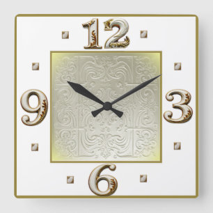 Relógio Quadrado Art Deco Elegante Branco