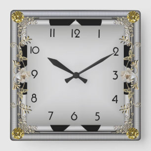Relógio Quadrado Art Deco Elegante Cinza