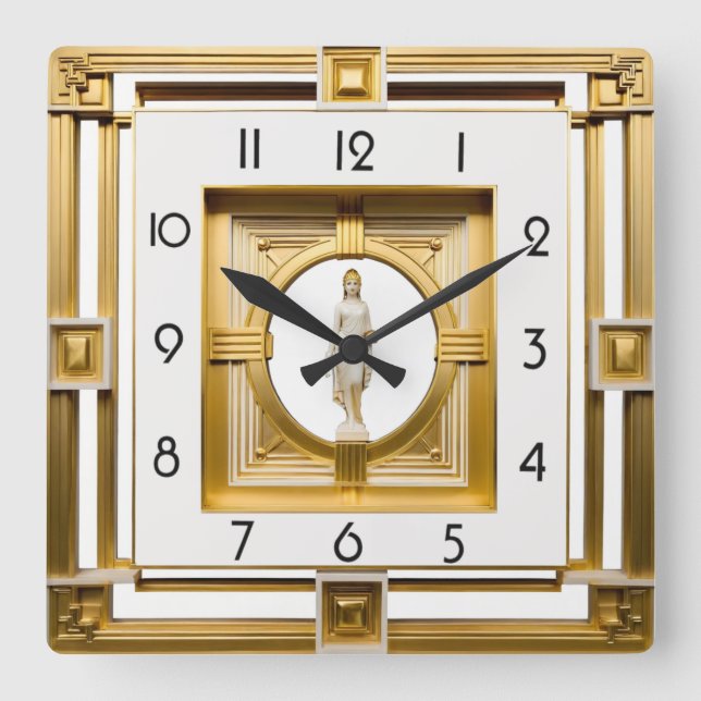 Relógio Quadrado Art Deco elegante Dourado (Frente)