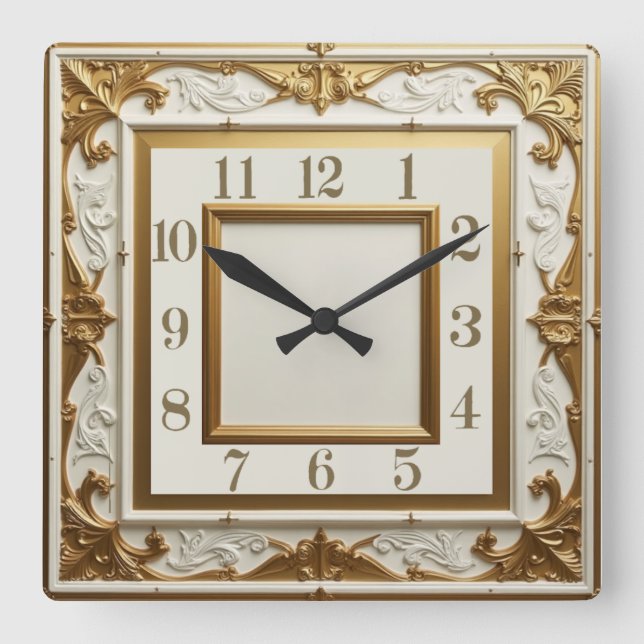 Relógio Quadrado Art Deco Elegante Dourado (Frente)