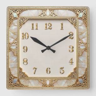 Relógio Quadrado Art Deco Elegante Dourado
