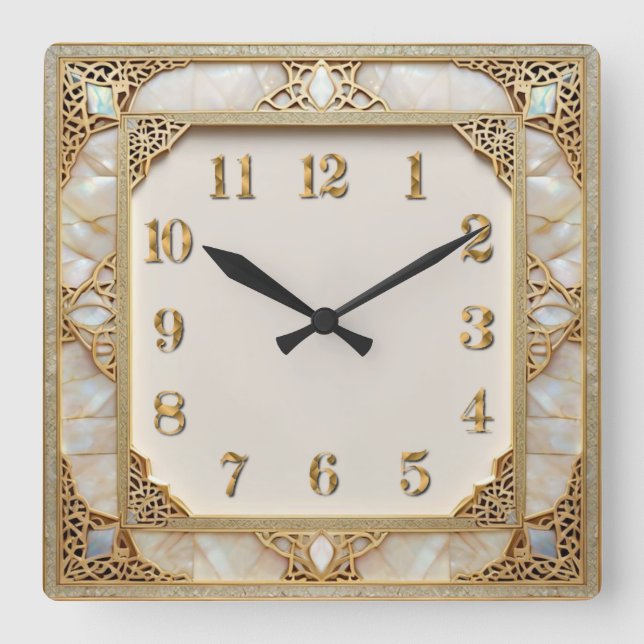 Relógio Quadrado Art Deco Elegante Dourado (Frente)