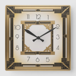 Relógio Quadrado Art Deco Elegante Dourado