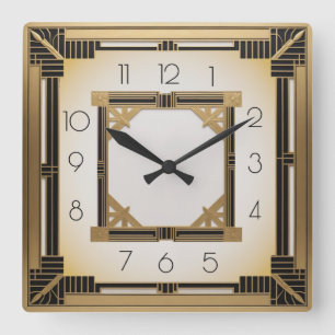Relógio Quadrado Art Deco Elegante Dourado