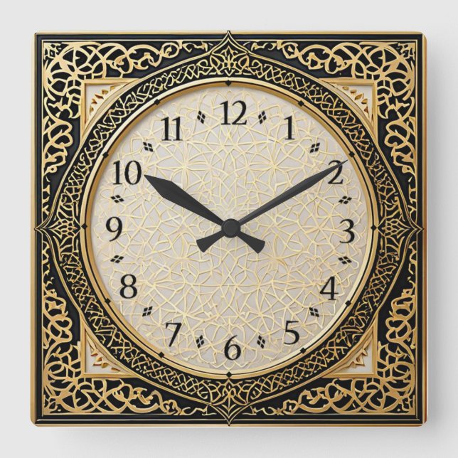 Relógio Quadrado Art Deco Elegante Dourado (Frente)