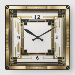 Relógio Quadrado Art Deco Elegante Dourado