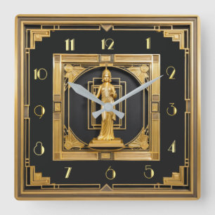Relógio Quadrado Art Deco Elegante Dourado