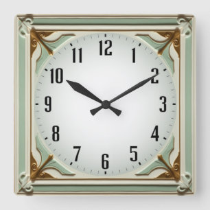 Relógio Quadrado Art Deco Elegante Hortelã