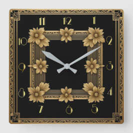 Relógio Quadrado Art Deco elegante ouro