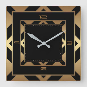 Relógio Quadrado Art Deco elegante preto e ouro