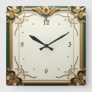 Relógio Quadrado Art Deco Elegante Verde