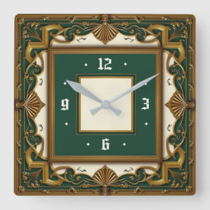 Relógio Quadrado Art Deco Elegante Verde