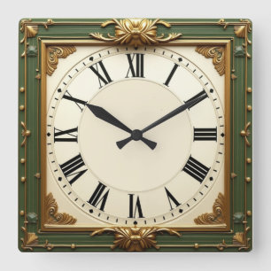 Relógio Quadrado Art Deco Elegante Verde