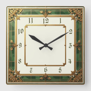 Relógio Quadrado Art Deco Elegante Verde