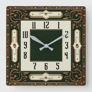 Relógio Quadrado Art Deco Elegante Verde