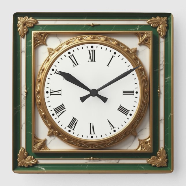 Relógio Quadrado Art Deco Elegante Verde (Frente)