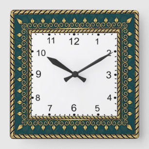 Relógio Quadrado Art Deco Elegante Verde
