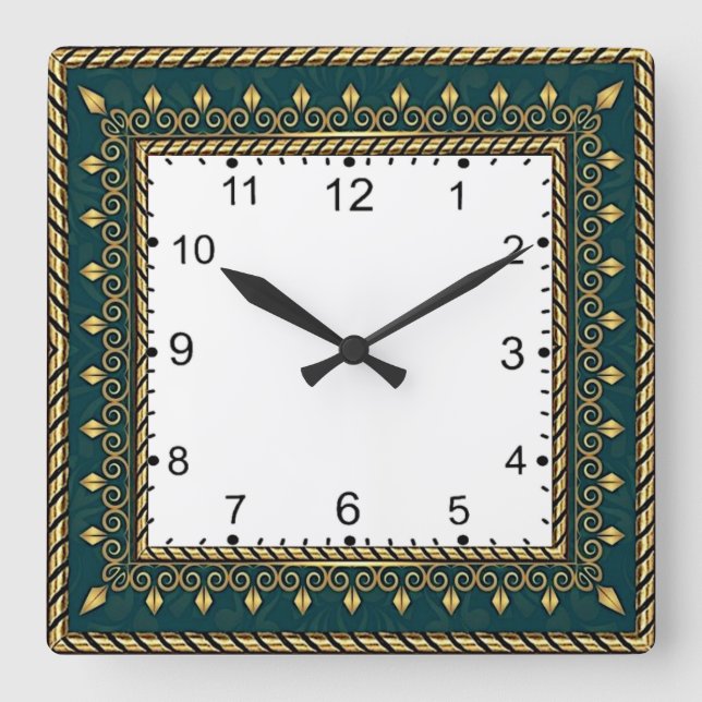 Relógio Quadrado Art Deco Elegante Verde (Frente)