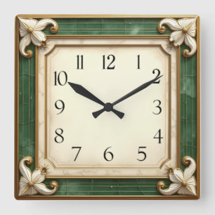 Relógio Quadrado Art Deco Elegante Verde