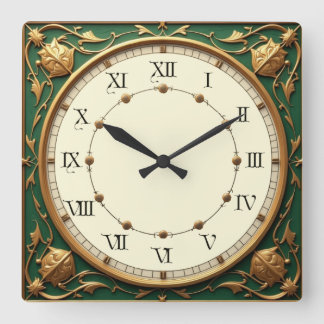 Relógio Quadrado Art Deco Elegante Verde