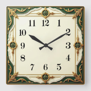 Relógio Quadrado Art Déco Elegante Verde