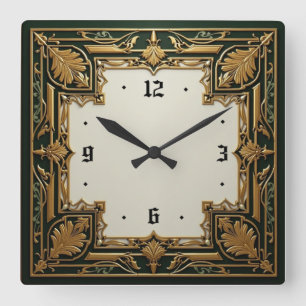 Relógio Quadrado Art Deco Elegante Verde