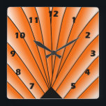 Relógio Quadrado Art Deco Fan Design Orange Square Wall Clock<br><div class="desc">Design de deco de relógio de parede que você pode personalizar com qualquer texto de sua escolha. Se precisar de ajuda para personalizar,  entre em contato conosco através do link desta página. Relógio de deco de arte.</div>
