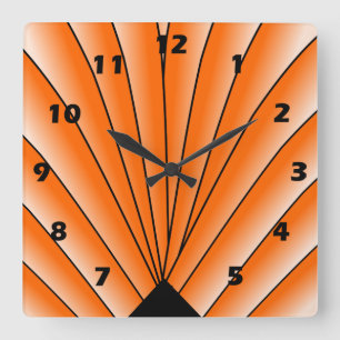 Relógio Quadrado Art Deco Fan Design Orange Square Wall Clock