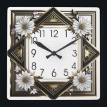 Relógio Quadrado Art Deco - flores brancas<br><div class="desc">design de relógio do excelente. Você vai adorar como os outros. Esteja livre para usar este design para outro produto que você quiser ou para personalizar e adicionar seu texto. Siga-me para mais. Obrigado. Tenha um bom dia.</div>