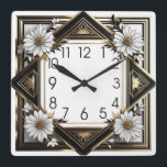 Relógio Quadrado Art Deco - flores brancas<br><div class="desc">design de relógio do excelente. Você vai adorar como os outros. Esteja livre para usar este design para outro produto que você quiser ou para personalizar e adicionar seu texto. Siga-me para mais. Obrigado. Tenha um bom dia.</div>