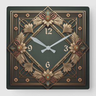 Relógio Quadrado Art Deco Flower