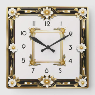 Relógio Quadrado Art Deco Flower