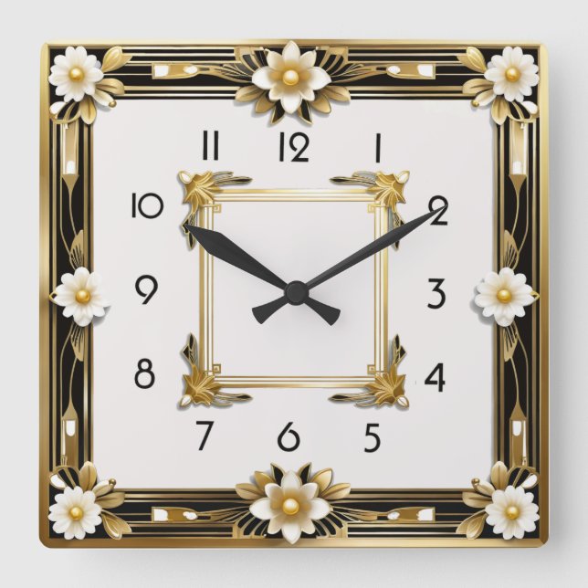 Relógio Quadrado Art Deco Flower (Frente)